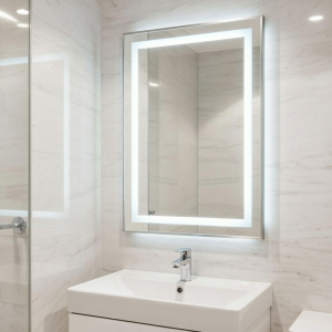 Зеркало с фронтальной и задней интерьерной подсветкой в алюминиевой раме Серебро Алюминиум 006
